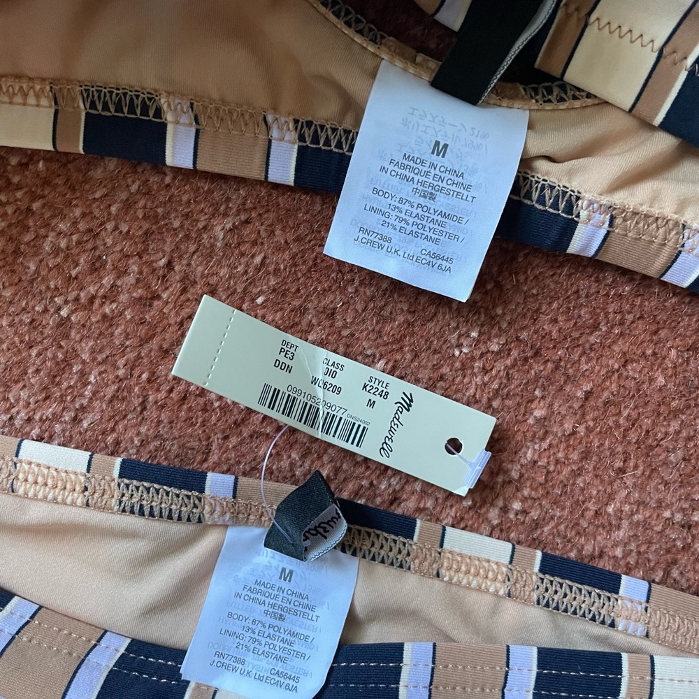 Madewell Navy and Tan Striped Bikini bathing suit high waist - Picture 3 of 3